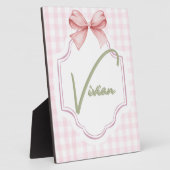 Gepersonaliseerde Vivian Baby Girl Nursery Bow & G Fotoplaat (Zijkant)
