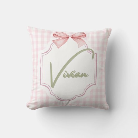 Gepersonaliseerde Vivian Baby Girl Nursery Bow & G Kussen (Voorkant)