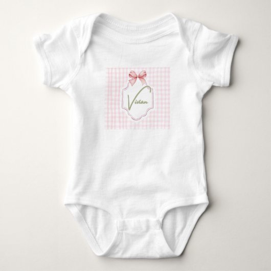 Gepersonaliseerde Vivian Baby Girl Nursery Bow & G Romper (Voorkant)