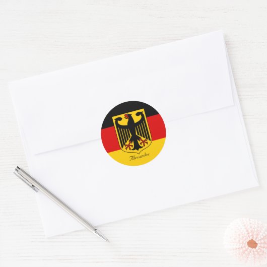 Gepersonaliseerde vlag van Duitsland met wapenschi Ronde Sticker (Envelop)
