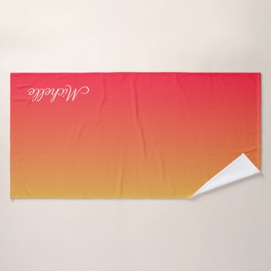 Gepersonaliseerde vlamrode en gele kleur badhanddoek (Badhanddoek)