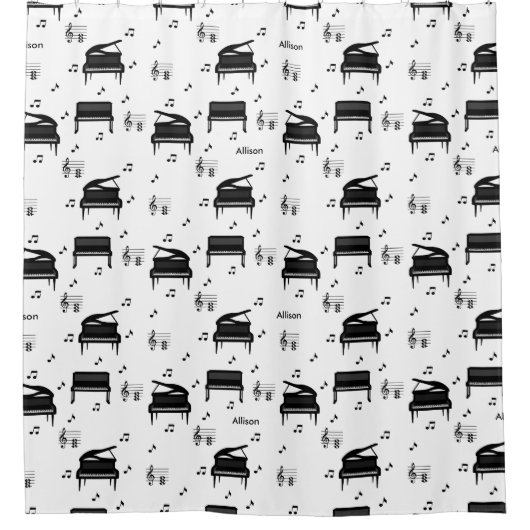 Gepersonaliseerde vleugelpiano en Muzieknoten Patr Douchegordijn (Voorkant)