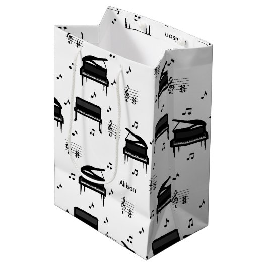 Gepersonaliseerde vleugelpiano en Muzieknoten Patr Medium Cadeauzakje (Voorkant Gekanteld)
