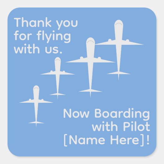 Gepersonaliseerde vliegtuigen in vlucht op Sky Blu Vierkante Sticker (Voorkant)