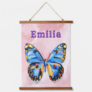 Gepersonaliseerde vlinder aangepaste naam Preppy Hangend Wandkleed