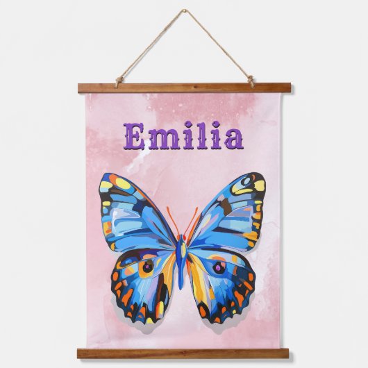 Gepersonaliseerde vlinder aangepaste naam Preppy Hangend Wandkleed (Voorkant)