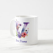 Gepersonaliseerde vlinder en bloemen letter "V" Koffiemok (Voorkant links)