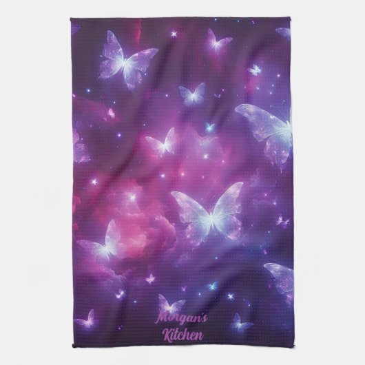 Gepersonaliseerde vlinder fantasie kunst theedoek (Verticaal)