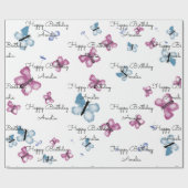 Gepersonaliseerde Vlinder Gelukkige Verjaardag Cadeaupapier (Vlak)