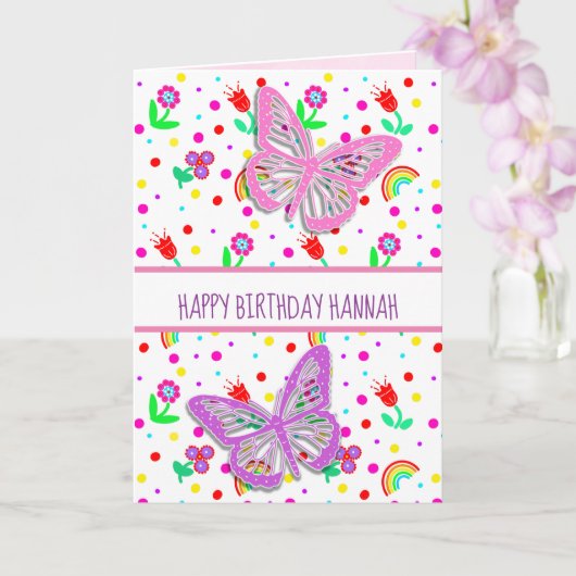 Gepersonaliseerde vlinder: Happy Birthday Kaart (Orchidee)