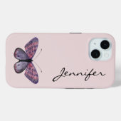 Gepersonaliseerde Vlinder iPhone 15 Telefoon Case (Achterkant (horizontaal))