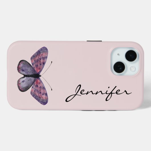 Gepersonaliseerde Vlinder iPhone 15 Telefoon Case (Achterkant (horizontaal))