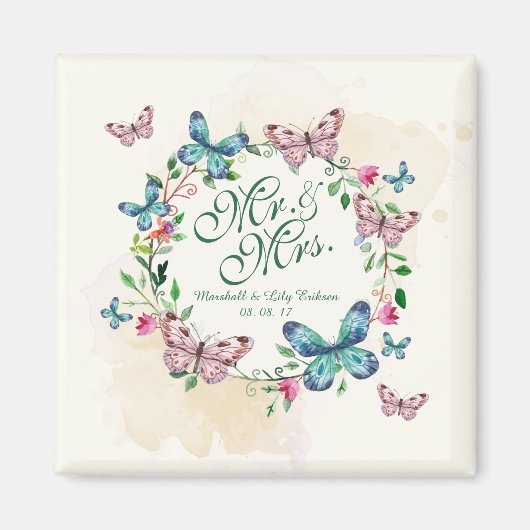 Gepersonaliseerde vlinder krans bruiloft | Magneet (Voorkant)