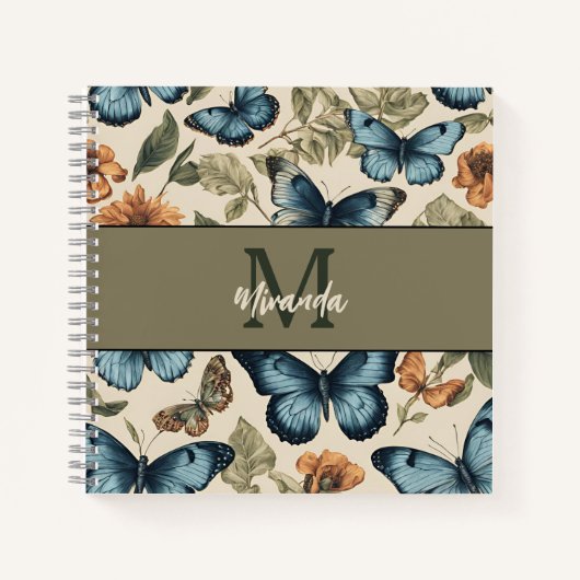 Gepersonaliseerde  Vlinder Monogram Sketchbook Notitieboek (Voorkant)