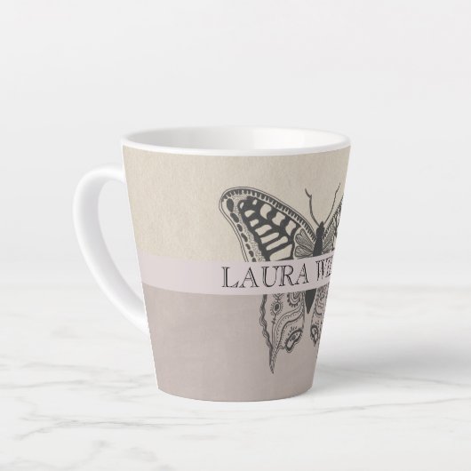 Gepersonaliseerde vlinder naam monogram latte mok (Linkerhoek)