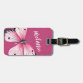 Gepersonaliseerde vlinder roze wit bagagelabel (Voorkant horizontaal)