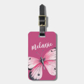 Gepersonaliseerde vlinder roze wit bagagelabel (Voorkant verticaal)