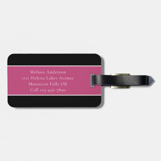 Gepersonaliseerde vlinder zwart roze wit bagagelabel (Achterkant horizontaal)