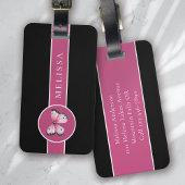 Gepersonaliseerde vlinder zwart roze wit bagagelabel