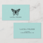 Gepersonaliseerde vlinderillustratie op blauw groe visitekaartje (Voorkant / Achterkant)