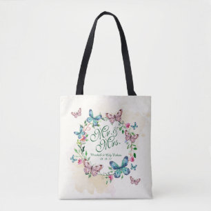 Gepersonaliseerde vlinderkrans bruiloft Canvas tas