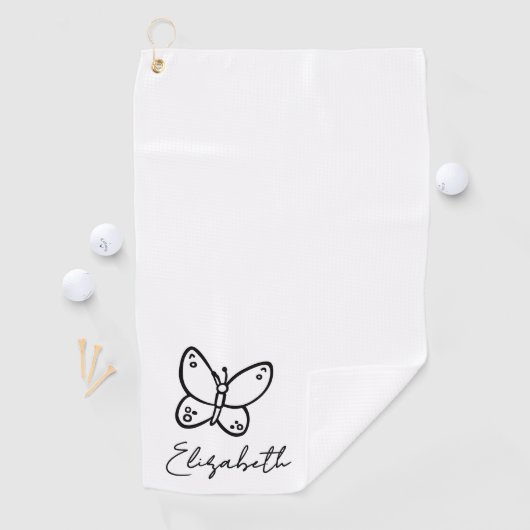 Gepersonaliseerde Vlindernaam Monogrammed Golfhanddoek (Insitu)