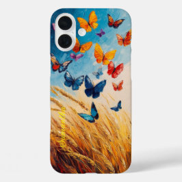 Gepersonaliseerde vlinders in het Wheatfield iPhone 16 Plus Hoesje