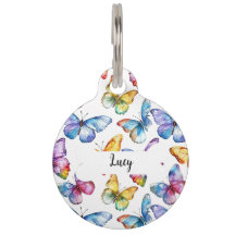 Gepersonaliseerde Vlinders Patroon Ronde Pet Tag