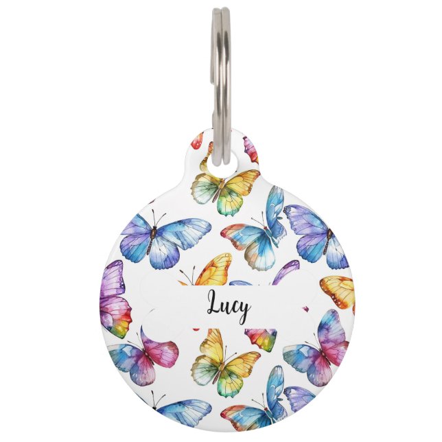 Gepersonaliseerde Vlinders Patroon Ronde Pet Tag Huisdierpenning (Voorkant)