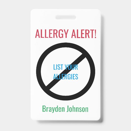 Gepersonaliseerde voedselallergie alert kinderen m badge (Voorzijde)