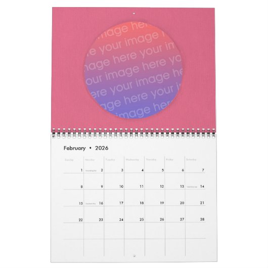 Gepersonaliseerde Voeg uw eigen foto's DIY kalende Kalender (Feb 2026)