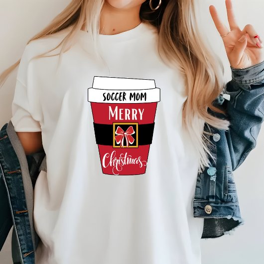 Gepersonaliseerde Voetbal Mam Kerst Koffie T-shirt