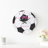 Gepersonaliseerde Voetbal Pink Girl Grote Klok (Huis)