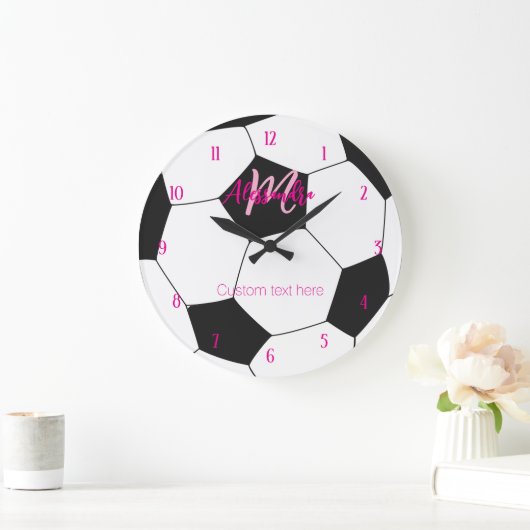 Gepersonaliseerde Voetbal Pink Girl Grote Klok (Huis)