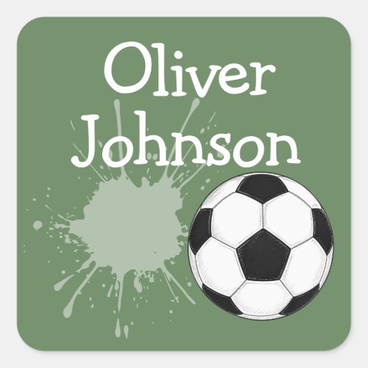 Gepersonaliseerde Voetbal Schoolnaam Vierkante Sticker (Voorkant)