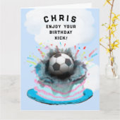 Gepersonaliseerde Voetbal Verjaardag Kaart (Gele Bloem)