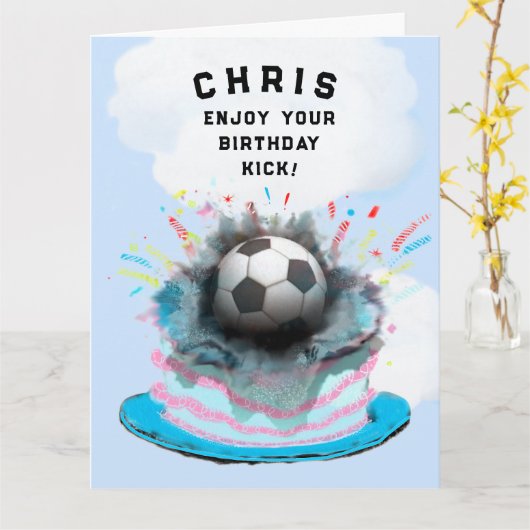 Gepersonaliseerde Voetbal Verjaardag Kaart (Gele Bloem)