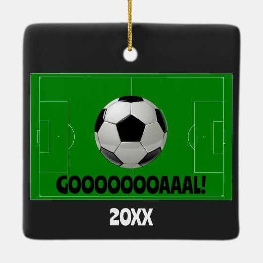 Gepersonaliseerde Voetbal / Voetbal DOEL! Naam Tea Keramisch Ornament (Achterkant)