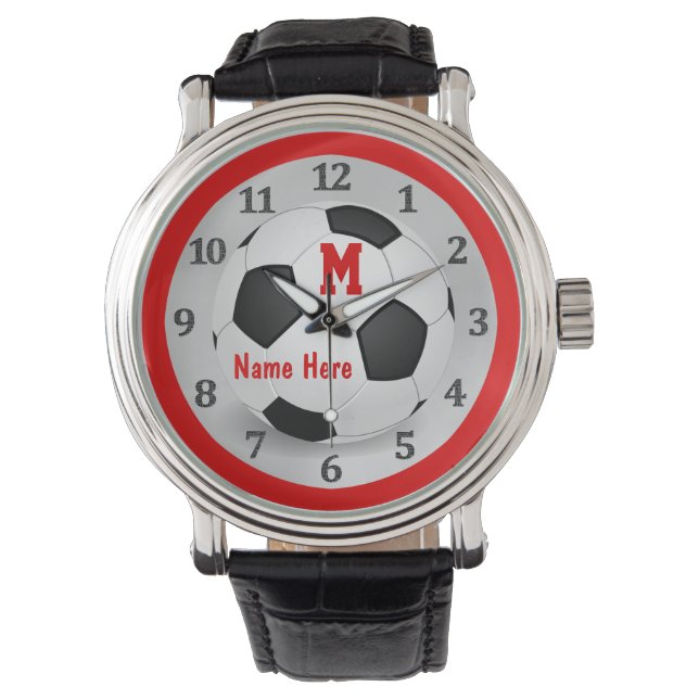Gepersonaliseerde voetbalhorloges met naam en mono horloge (Voorkant)