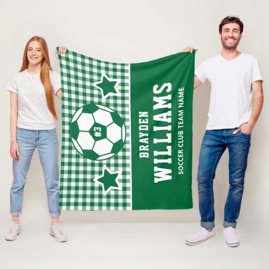 Gepersonaliseerde Voetbalspeler Naam Groen Plaid Fleece Deken (In situ)