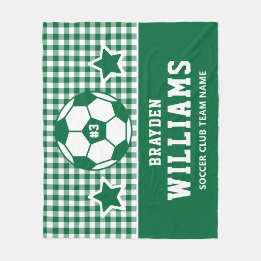 Gepersonaliseerde Voetbalspeler Naam Groen Plaid Fleece Deken (Voorkant)