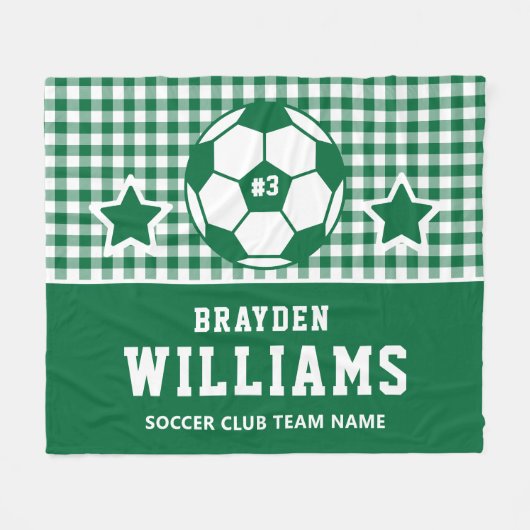 Gepersonaliseerde Voetbalspeler Naam Groen Plaid Fleece Deken (Voorkant (Horizontaal))