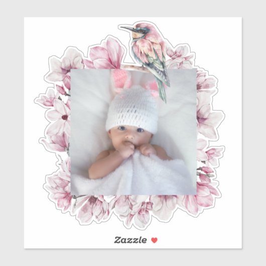 Gepersonaliseerde vogelbloemen en lijst om foto to sticker (Vel)