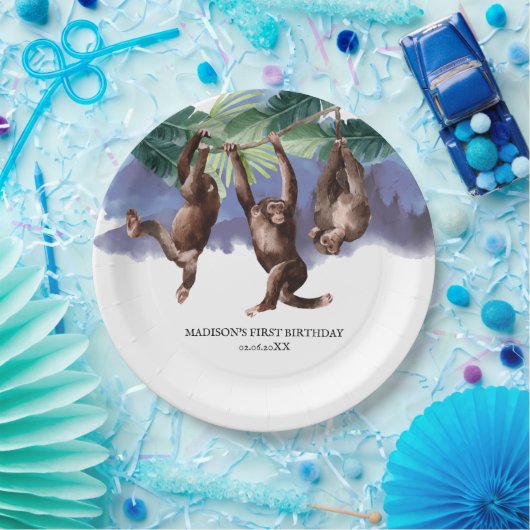 Gepersonaliseerde vogeldag Woodland Forest Monkey Papieren Bordje (Feest)