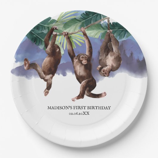 Gepersonaliseerde vogeldag Woodland Forest Monkey Papieren Bordje (Voorkant)
