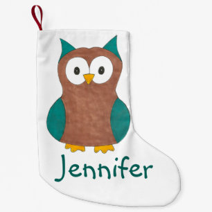 Gepersonaliseerde vogelpest met bruine blauwe scha kleine kerstsok