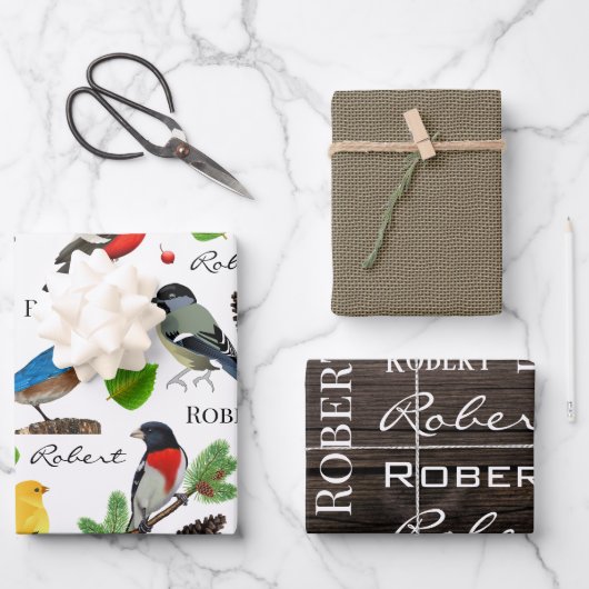 Gepersonaliseerde vogels, hout en schoot inpakpapier vel (Voorkant)