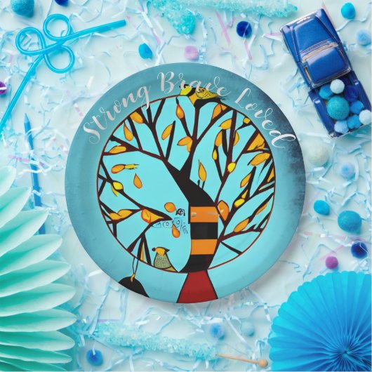 Gepersonaliseerde vogels in boomborstkanker papieren bordje (Feest)