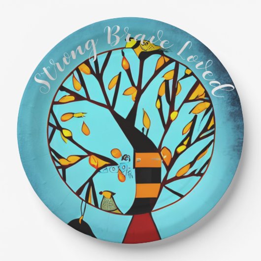 Gepersonaliseerde vogels in boomborstkanker papieren bordje (Voorkant)