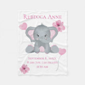 Gepersonaliseerde vogelstand Baby olifant roze gri Fleece Deken (Voorkant)